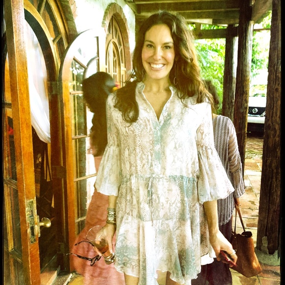 KARLIE Ray Floaty Chiffon Button Front Lantern Sleeved Snake Print Tunic Dress - Picture 1 of 7